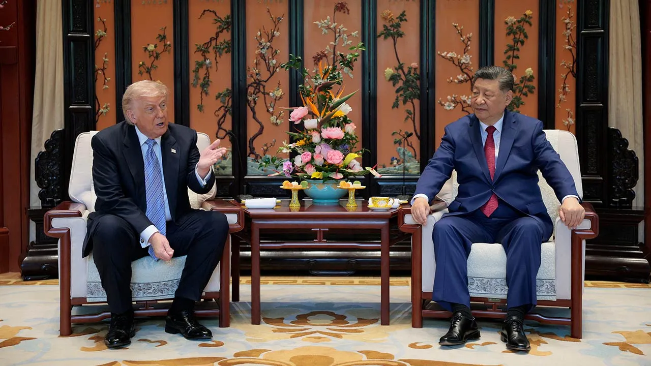 Chinese President Xi Jinping and U.S. President Donald Trump attend a meeting on the sidelines of their visit to the Zhongnanhai Garden in Beijing, China, May 15, 2026. REUTERS/Evan Vucci/Pool