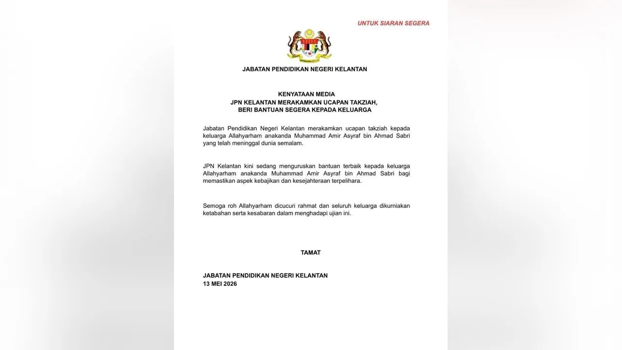 KENYATAAN MEDIA JPN KELANTAN MERAKAMKAN UCAPAN TAKZIAH, BERI BANTUAN SEGERA KEPADA KELUARGA