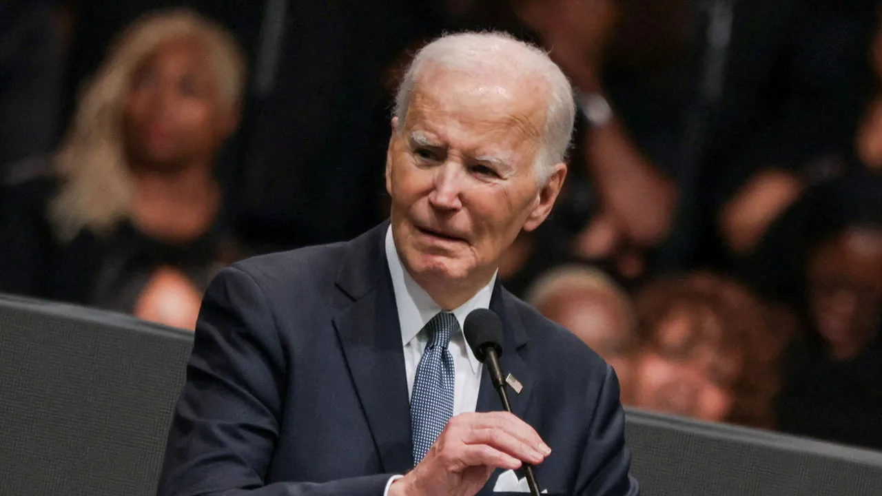 Former U.S. President Joe Biden speaks during a memorial service to celebrate the life of the civil rights leader Reverend Jesse Jackson, in Chicago, Illinois, U.S., March 6, 2026. REUTERS/Jim Vondruska