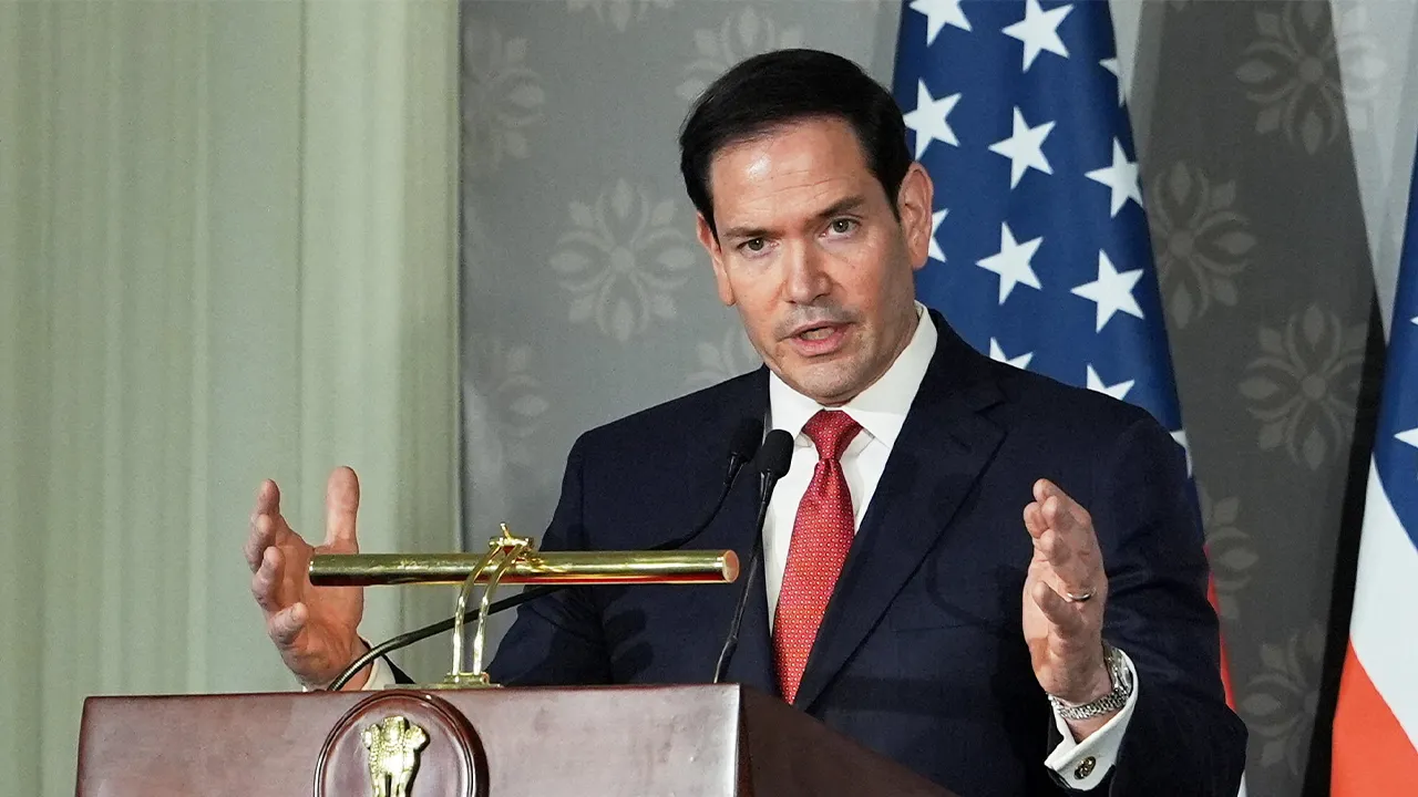 U.S. Secretary of State Marco Rubio speaks at a joint presser with India’s Minister of External Affairs S. Jaishankar (not pictured) following their talks in New Delhi, India, May 24, 2026. Julia Demaree Nikhinson/Pool via REUTERS
