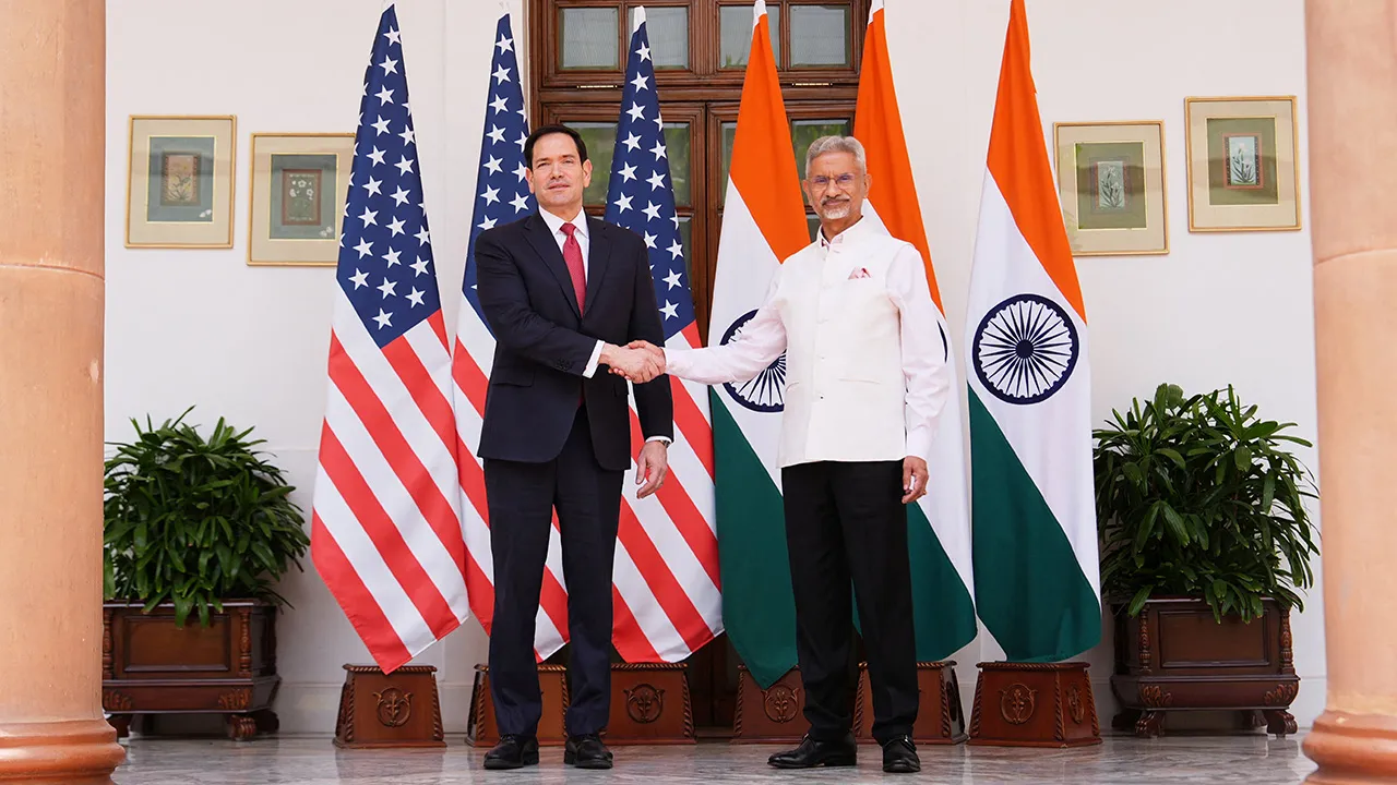 U.S. Secretary of State Marco Rubio and India’s Minister of External Affairs S. Jaishankar shake hands after their talks in New Delhi, India, May 24, 2026. Julia Demaree Nikhinson/Pool via REUTERS