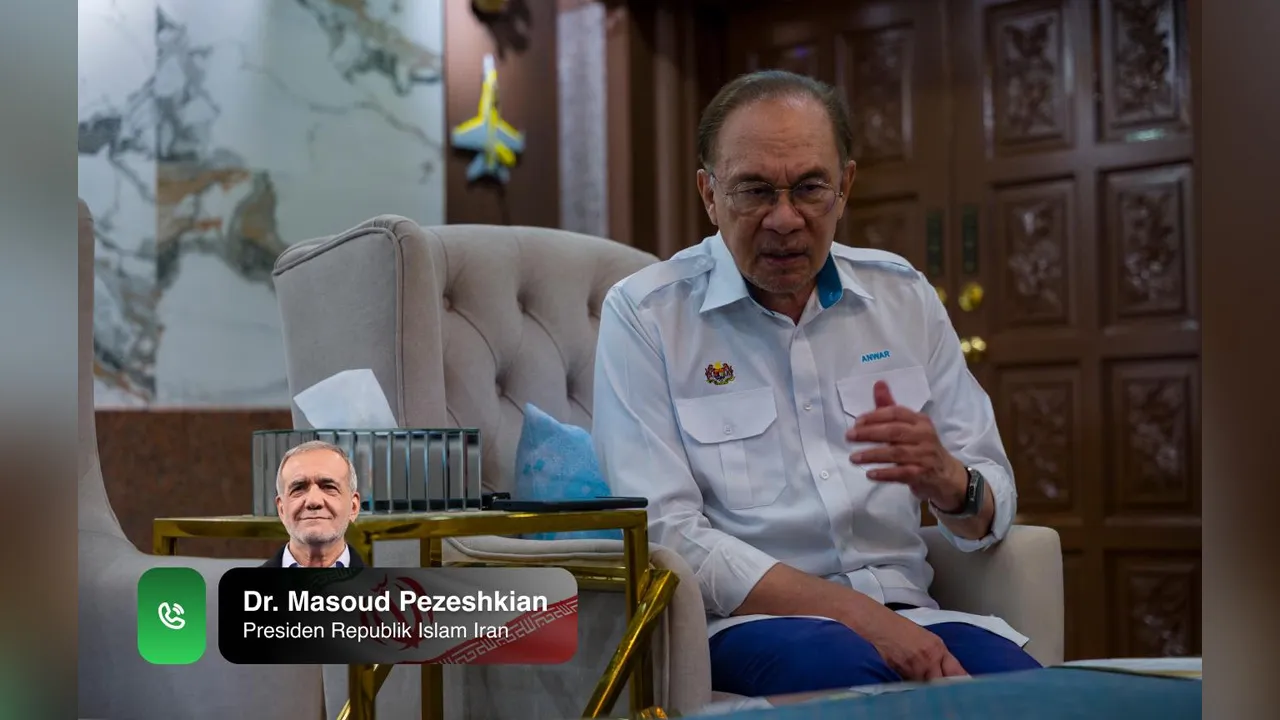 PMX perbualan telefon dengan Presiden Republik Islam Iran, Dr Masoud Pezeshkian. FB Anwar Ibrahim﻿