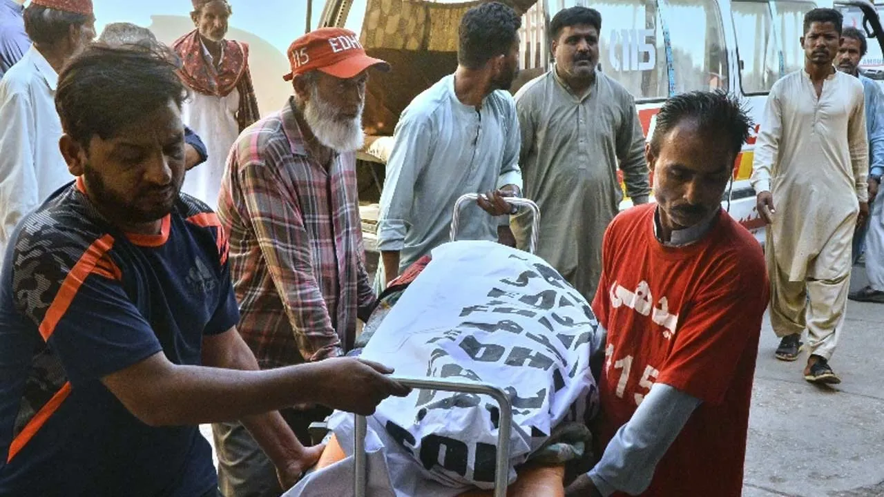 Rescue workers carry a body of a victim at a local hospital in Hyderabad, Pakistan. Photo used for an illustrative purpose. File/Associated Press