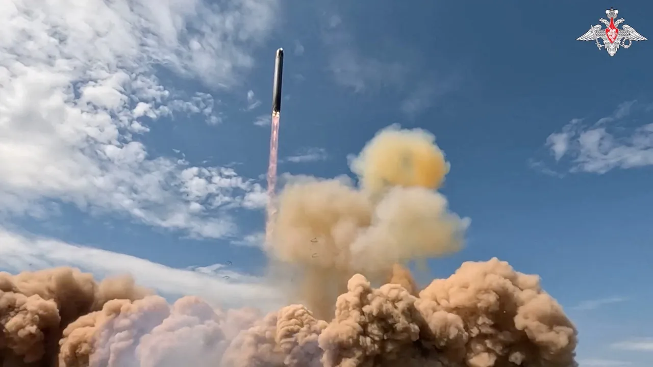 A test launch of Russia's Sarmat intercontinental ballistic missile at an unidentified location, in this still image taken from a video released on May 12, 2026. Russian Defence Ministry/Handout via REUTERS