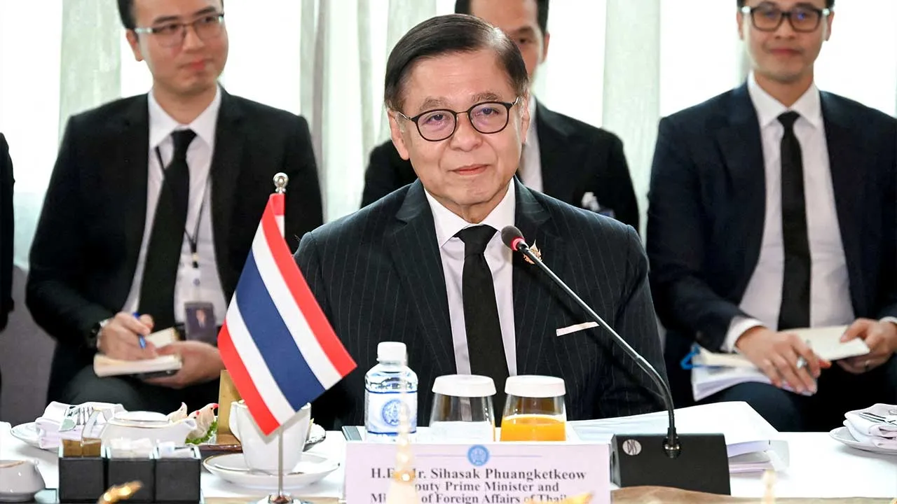 FILE PHOTO: Thailand's Deputy Prime Minister and Foreign Minister Sihasak Phuangketkeow speaks during the third meeting of Thailand–China Foreign Ministers' Consultation Mechanism at the Ministry of Foreign Affairs, in Bangkok, Thailand April 24, 2026. Thailand's Ministry of Foreign Affairs/Handout via REUTERS THIS IMAGE HAS BEEN SUPPLIED BY A THIRD PARTY. NO RESALES. NO ARCHIVES./File Photo