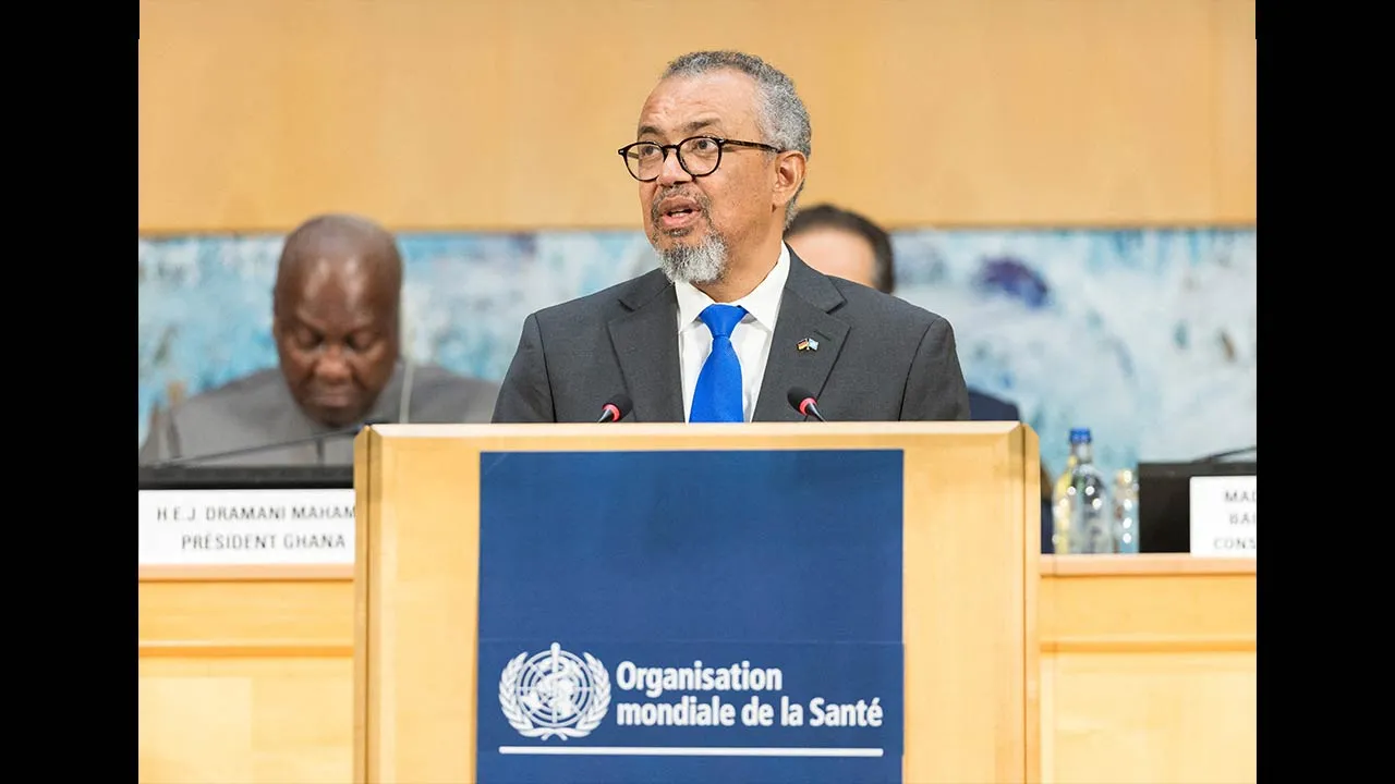 Director-General of the World Health Organization (WHO) Dr Tedros Adhanom Ghebreyesus speaks during the opening session of the WHO's 79th World Health Assembly at the United Nations in Geneva, Switzerland, May 18, 2026. REUTERS/Pierre Albouy/File Photo