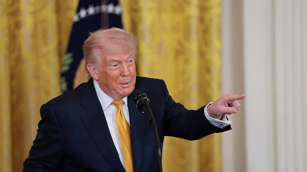U.S. President Donald Trump speaks during an event to mark Military Mother's Day, in the East Room at the White House in Washington, D.C., U.S., May 6, 2026. REUTERS/Kylie Cooper