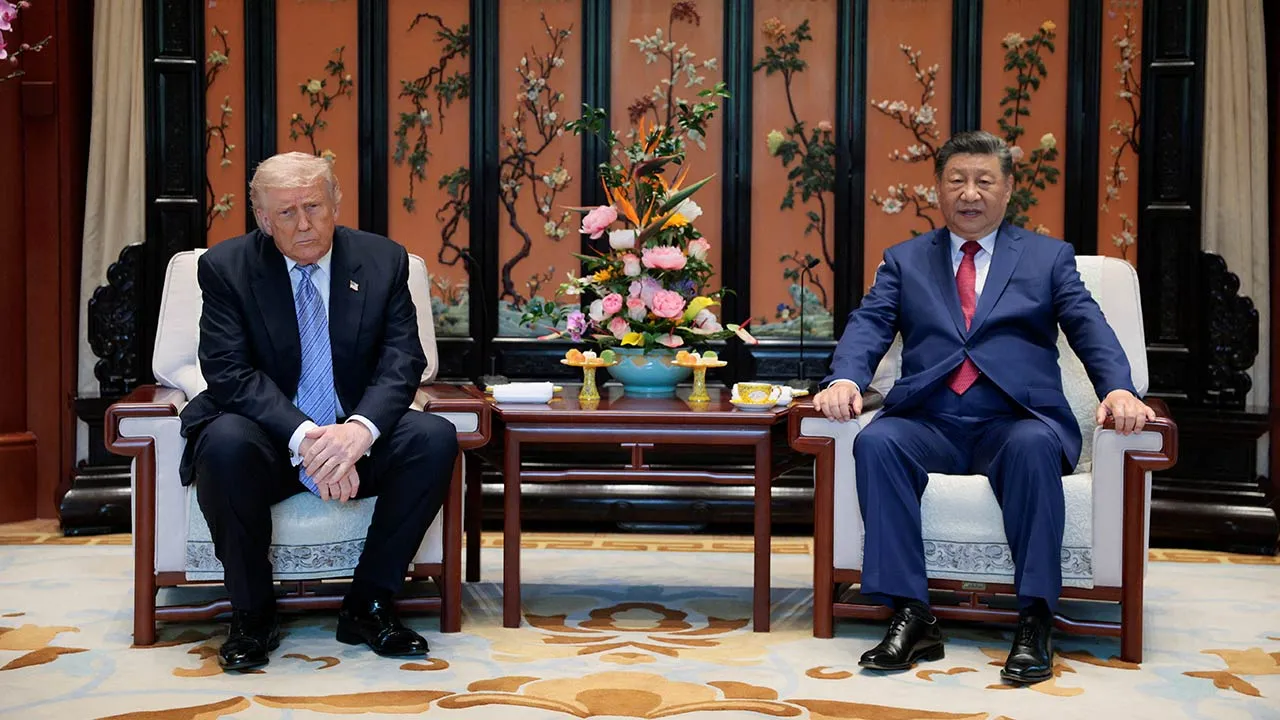 Chinese President Xi Jinping and U.S. President Donald Trump attend a meeting on the sidelines of their visit to the Zhongnanhai Garden in Beijing, China, May 15, 2026. REUTERS/Evan Vucci/Pool