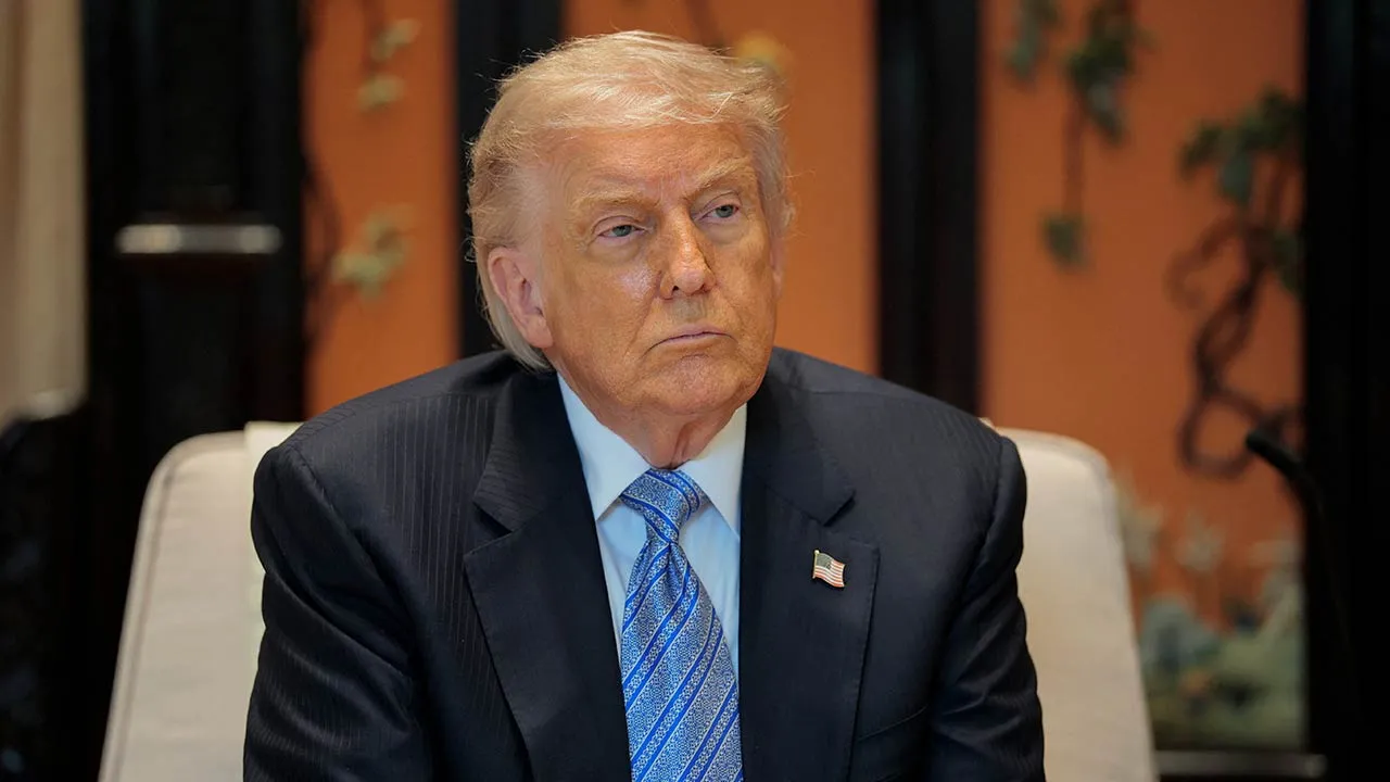 U.S. President Donald Trump looks on during a meeting with Chinese President Xi Jinping (not pictured) on the sidelines of their visit to the Zhongnanhai Garden in Beijing, China, May 15, 2026. REUTERS/Evan Vucci/Pool