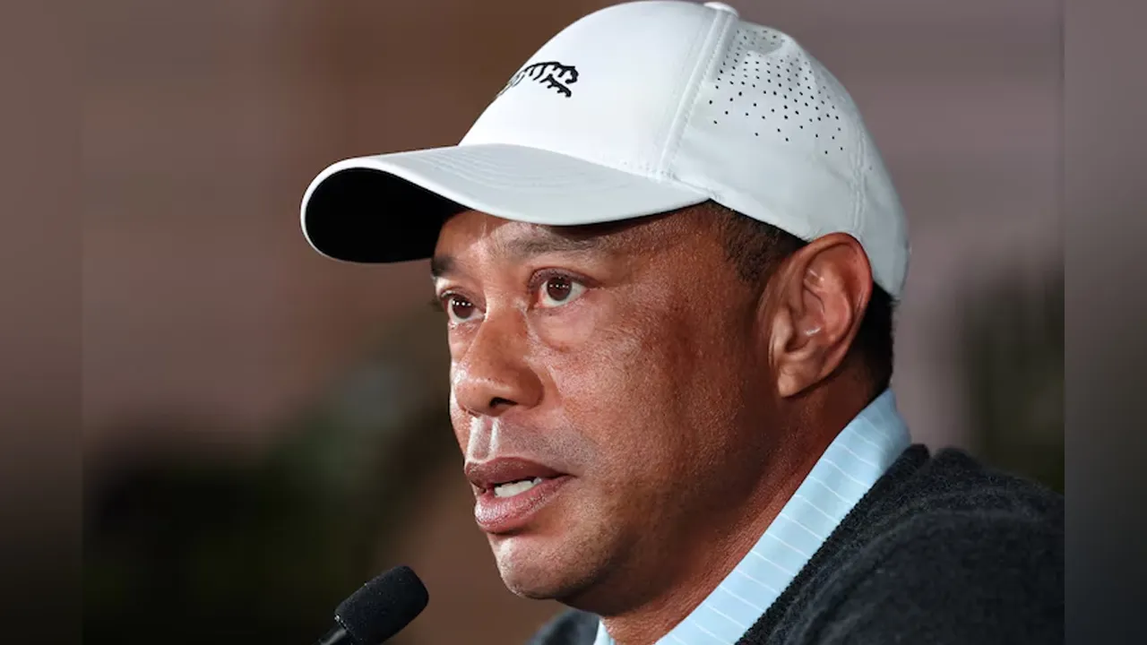Pacific Palisades, CA, USA; Genesis Invitational tournament host Tiger Woods speaks to the media during a press conference at Riviera Country Club. Mandatory Credit: Kiyoshi Mio-Imagn Images 