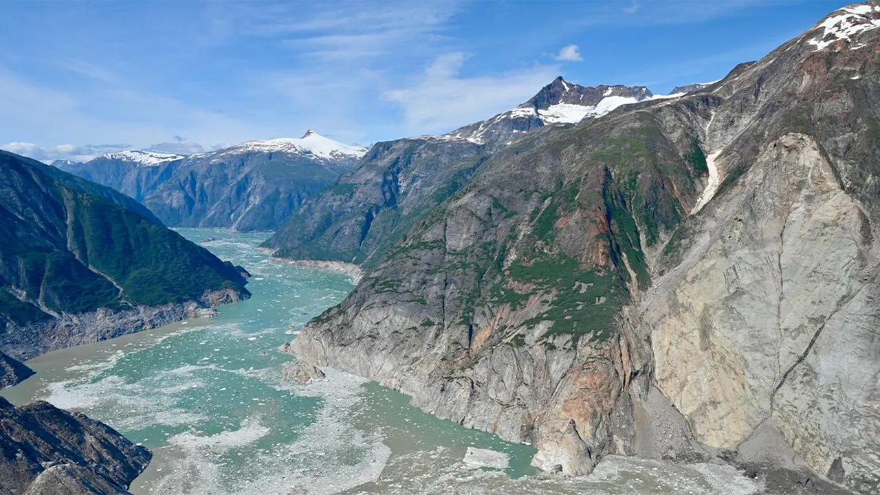A U.S. Geological Survey field photo taken during a reconnaissance trip following the Tracy Arm Fjord landslide shows the aftermath of a tsunami that occurred three days earlier, within the Tongass National Forest, south of Juneau, Alaska, U.S., August 13, 2025. U.S. Geological Survey agency/Handout via REUTERS THIS IMAGE HAS BEEN SUPPLIED BY A THIRD PARTY