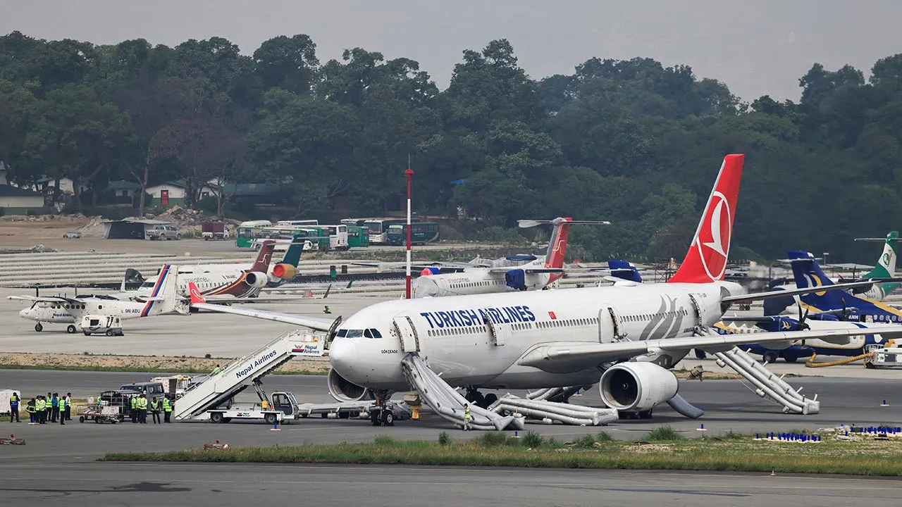 An airbus belonging to Turkish Airlines is parked at Tribhuvan International Airport after a minor fire broke out while landing in Kathmandu, Nepal May 11, 2026. REUTERS/Navesh Chitrakar