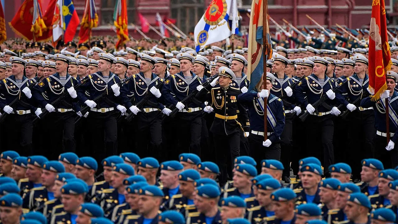 Russian servicemen attend the Victory Day military parade in Moscow, on Saturday, May 9, 2026, during celebrations of the 81st anniversary of the Soviet Union's victory over Nazi Germany during World War II. Alexander Zemlianichenko/Pool via REUTERS