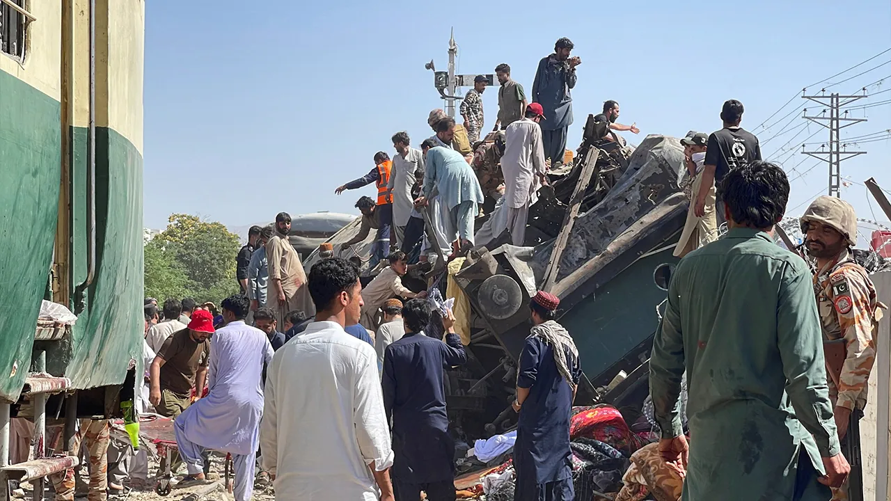 People gather as they search for survivors after a blast near a railway track in Quetta, Pakistan, May 24, 2026. Picture taken with a mobile phone. REUTERS/Stringer