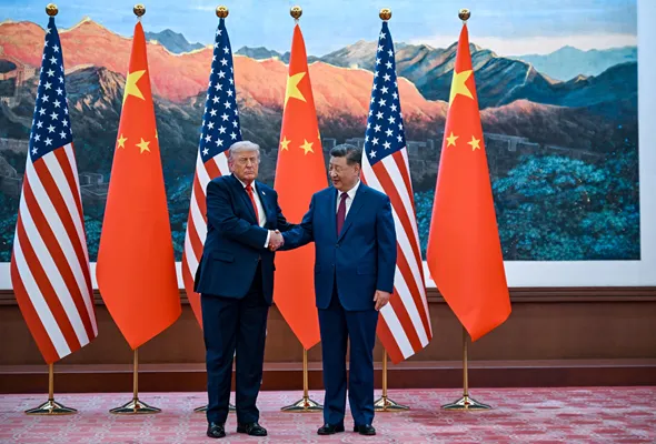 The scene as U.S. President Donald Trump participates in events at the Great Hall of the People and does a greeting with the President of the People’s Republic of China Xi Jinping May 14, 2026, in Beijing China during a trip focused on trade, regional security, and strengthening bilateral ties between the world’s two largest economies. Kenny Holston/Pool via REUTERS