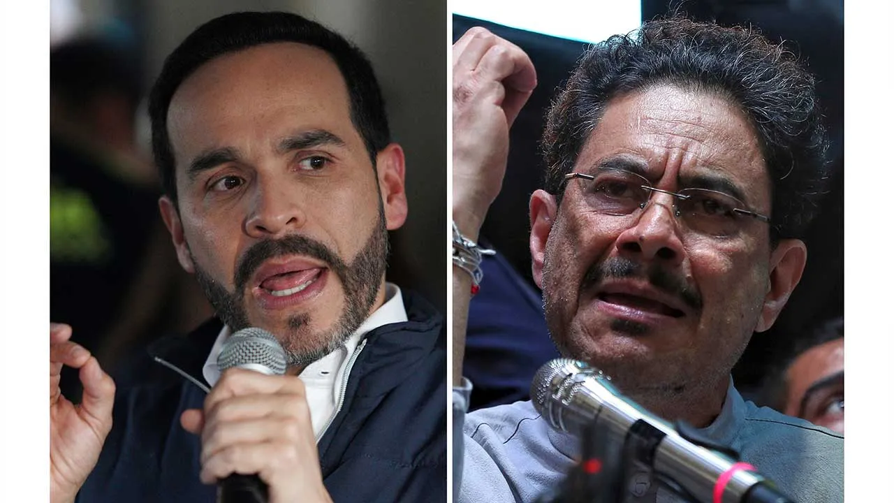 This combination of photos shows presidential candidates Abelardo de la Espriella, left, on May 6, 2026, and Iván Cepeda, on Feb. 26, 2026, on the campaign trail ahead of elections in Colombia. (AP Photo)