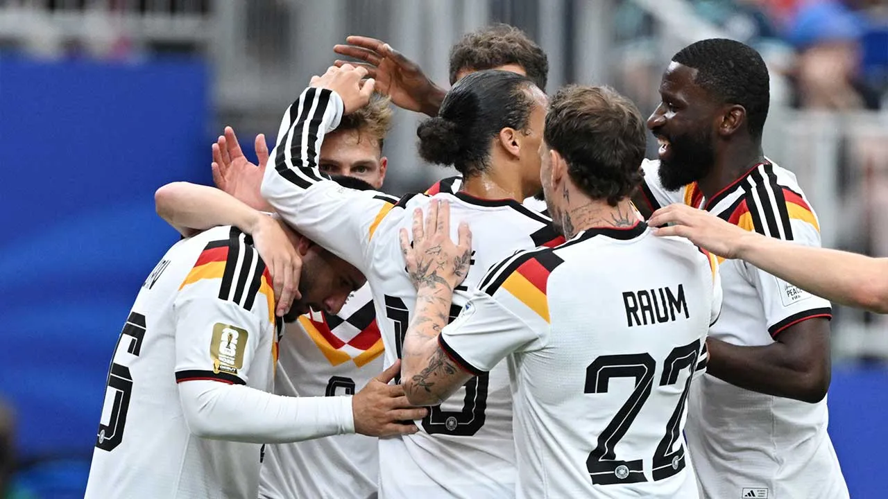 Soccer Football - FIFA World Cup 2026 - Group E - Germany v Curacao - Houston Stadium, Houston, Texas, U.S. - June 14, 2026 Germany's Deniz Undav celebrates scoring their sixth goal with teammates REUTERS/Annegret Hilse