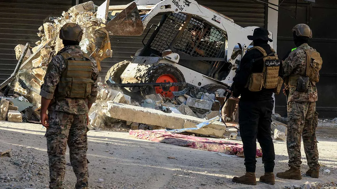 Heavy machinery operates to remove the rubble in the aftermath of an Israeli strike on the southern suburbs of Beirut, Lebanon, June 7, 2026. REUTERS/Mohamed Azakir