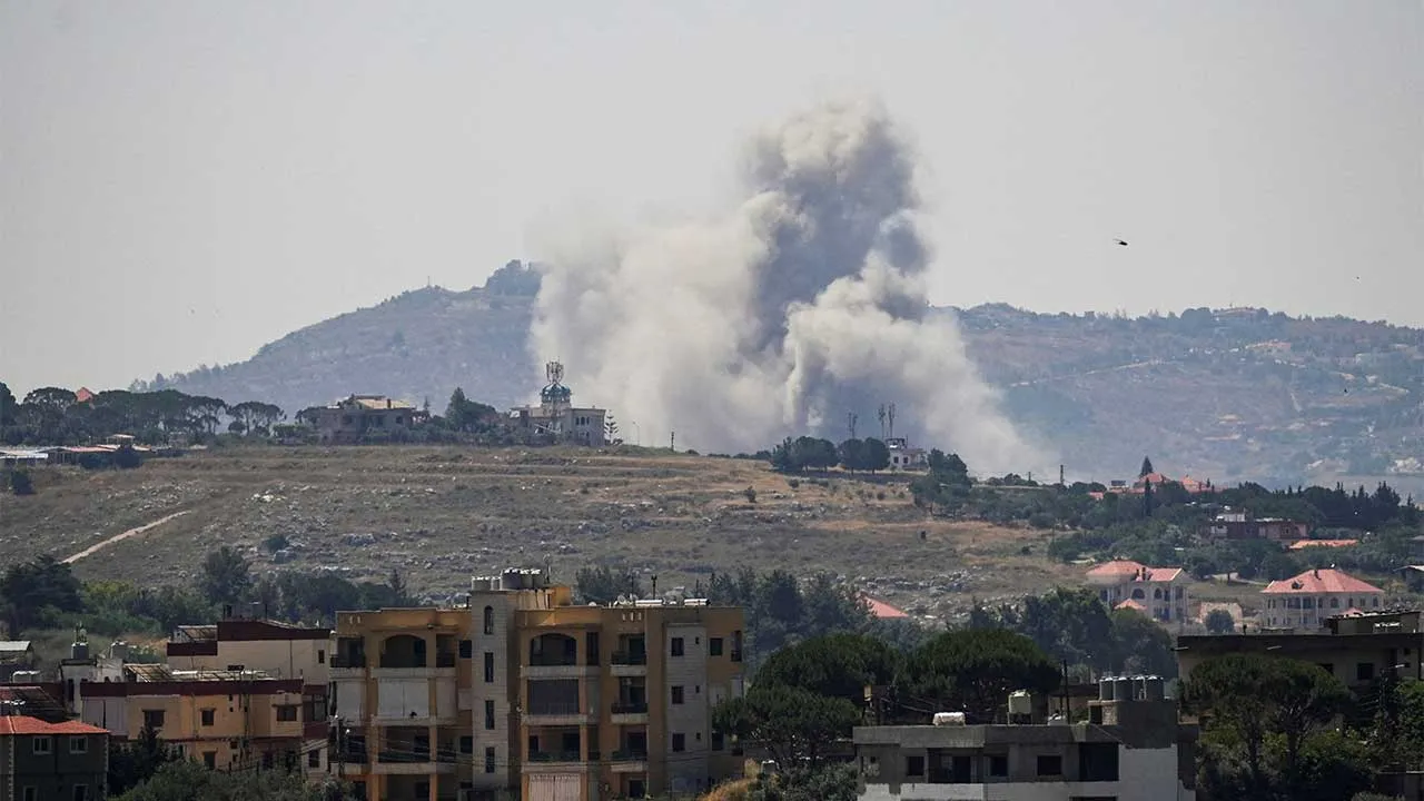 Smoke billows from southern Lebanon, following Israeli strikes, as seen from Nabatieh, Lebanon, June 8, 2026. REUTERS/Stringer
