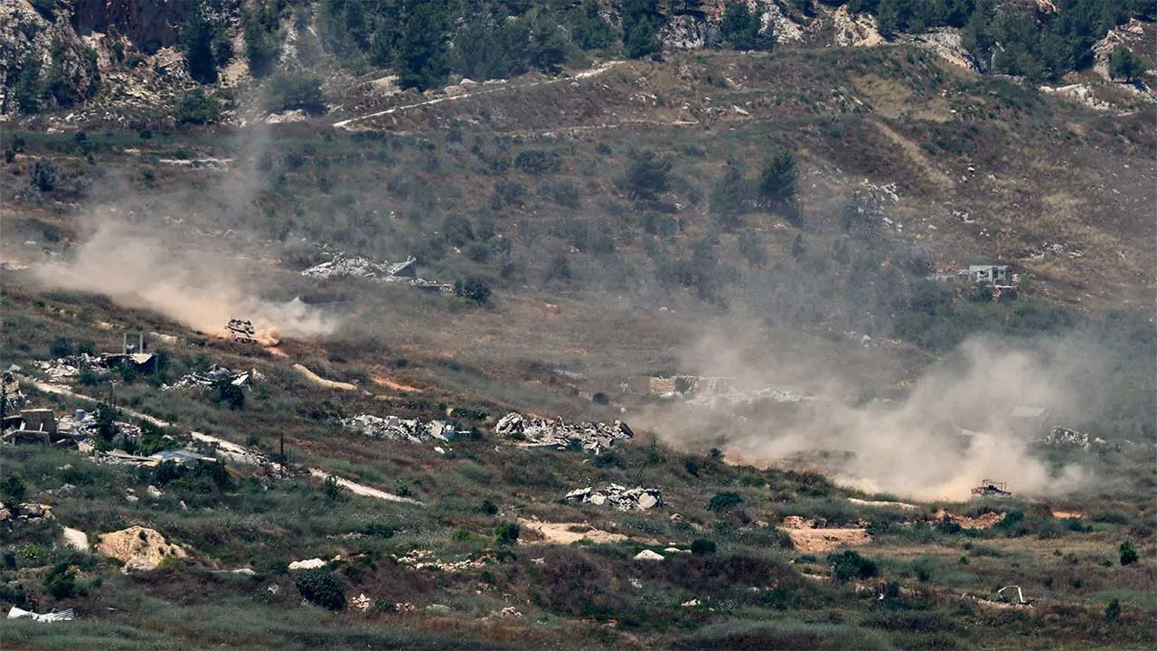 Israeli tanks manoeuvre in Lebanon, after Israel and Lebanon signed a framework agreement following U.S.-mediated talks, as seen from northern Israel, June 27, 2026. REUTERS/Amir Cohen