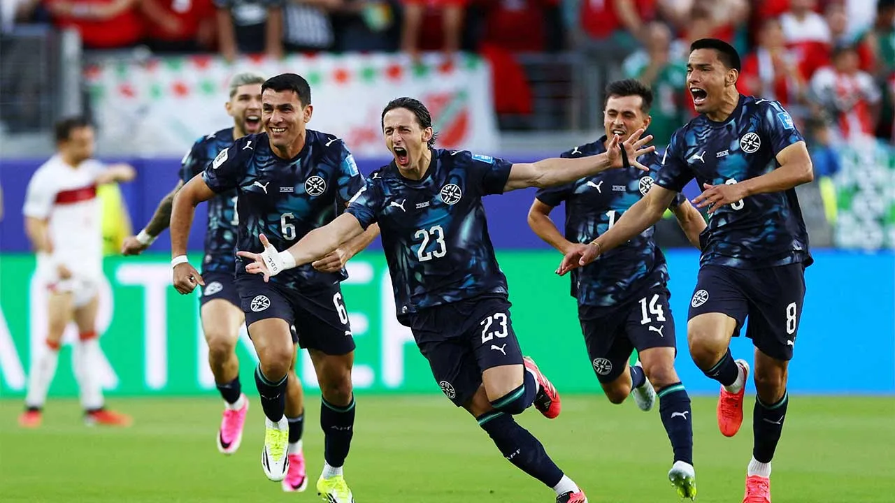 Soccer Football - FIFA World Cup 2026 - Group D - Turkey v Paraguay - San Francisco Bay Area Stadium, Santa Clara, California, U.S. - June 19, 2026 Paraguay's Matias Galarza celebrates scoring their first goal REUTERS/Carlos Barria TPX IMAGES OF THE DAY