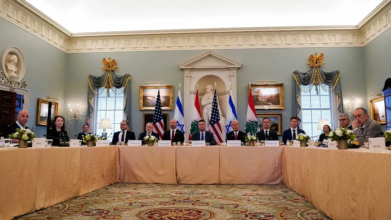 U.S., Lebanese and Israeli representatives meet at the State Department in Washington, D.C., U.S., June 2, 2026. REUTERS/Elizabeth Frantz