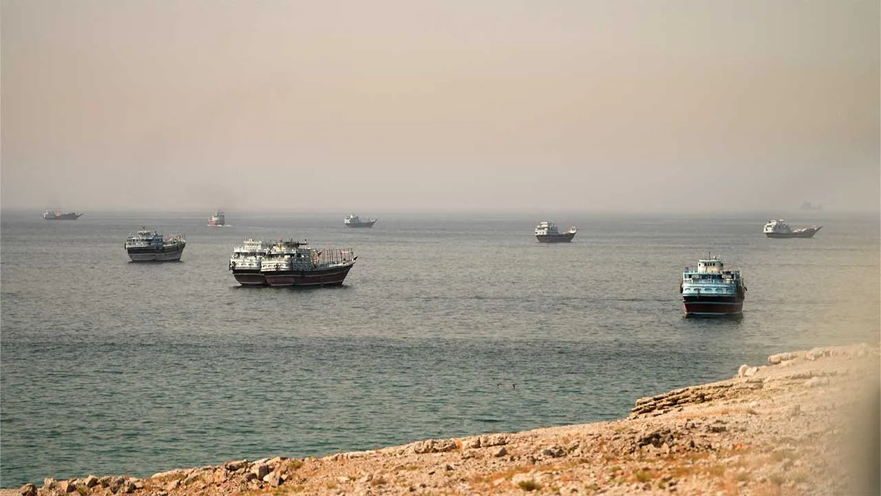 Vessels at the Strait of Hormuz, as seen from Musandam, Oman, June 18, 2026. REUTERS/Stringer