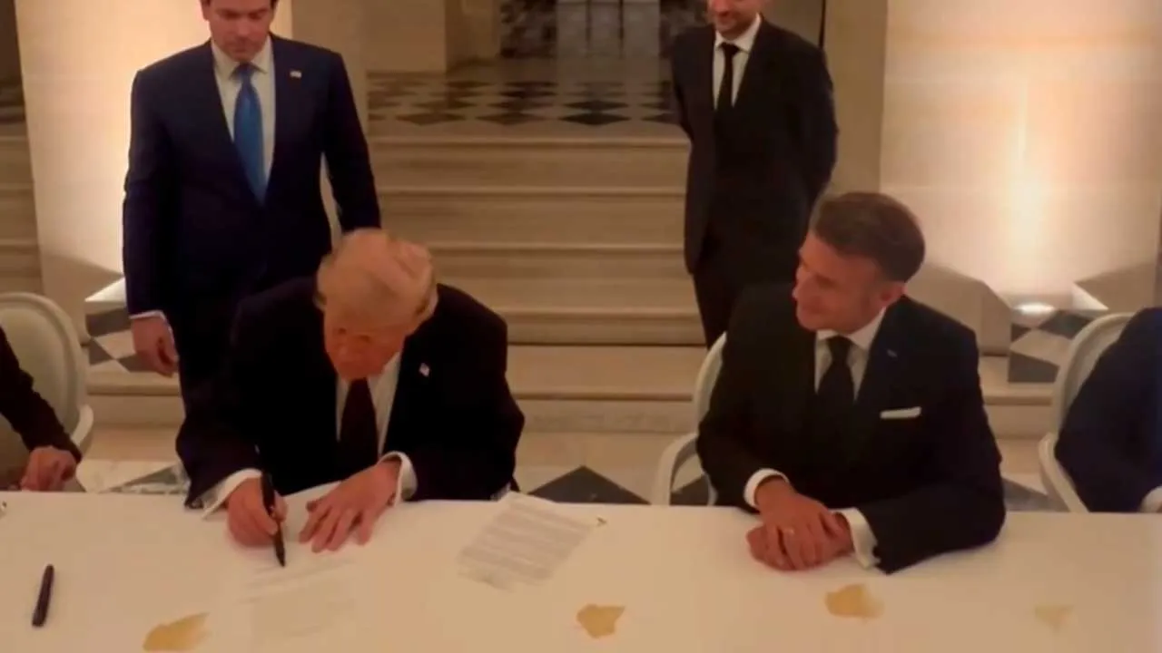 President Trump signed tonight at Versailles the agreement between Iran and the United States.