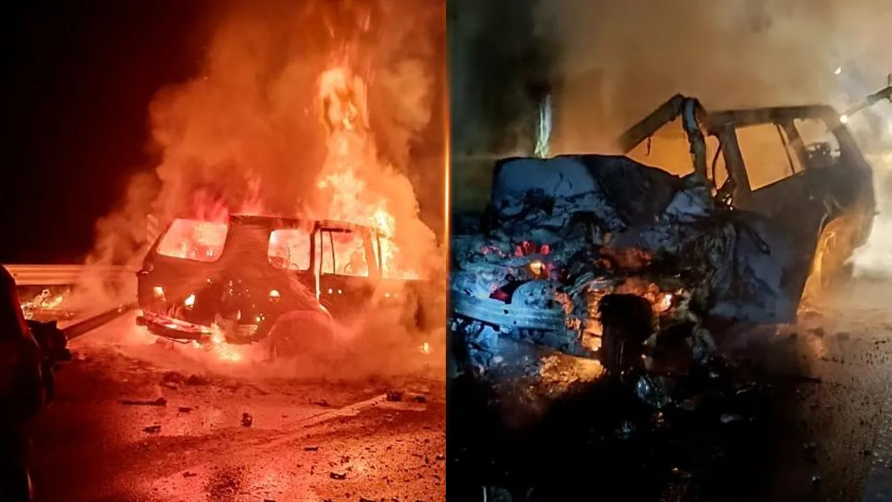 Pemandu MPV rentung, nahas dengan treler di Pantai Remis.. kredit bomba Perak