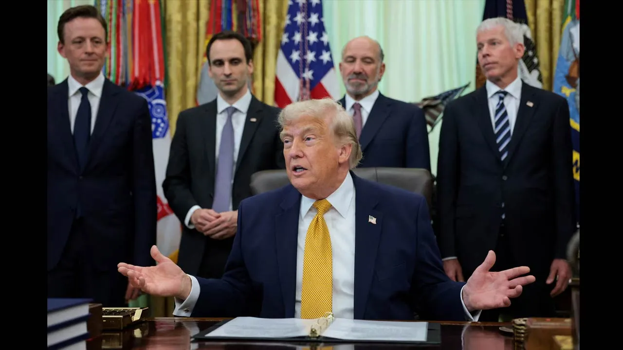 U.S. President Donald Trump speaks on the day he signs an executive order regarding Quantum Computing, in the Oval Office at the White House in Washington, D.C., U.S., June 22, 2026. REUTERS/Jonathan Ernst