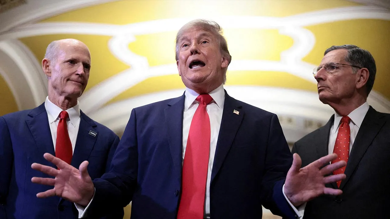 U.S. President Donald Trump speaks to reporters on the day of a Senate Steering Committee Lunch on Capitol Hill in Washington, D.C., U.S., June 24, 2026. REUTERS/Evelyn Hockstein