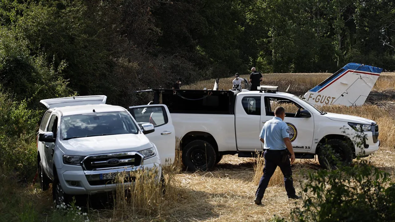 Forensic technicians examine the wreckage of the Cessna 421 piloted by Ubisoft co-founder Claude Guillemot, who was killed when the aircraft crashed while approaching La Baule-Escoublac airfield Friday evening, in La Baule, western France, Saturday, June 20, 2026. (AP Photo/Jeremia Gonzalez)