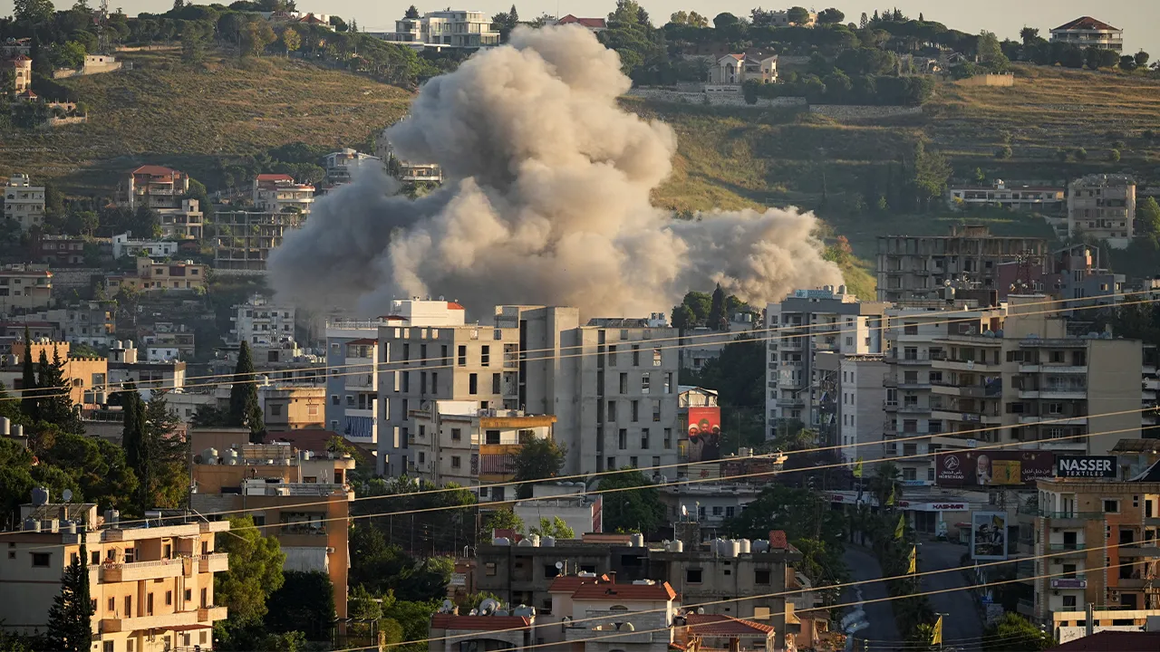 Smoke billows from southern Lebanon following an Israeli strike, as seen from Nabatieh, Lebanon, June 6, 2026. REUTERS/Stringer