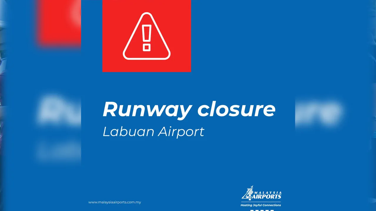 #PSA A NOTAM has been issued by the RMAF for the temporary closure of the runway at Labuan Airport until further notice. The RMAF and airport authorities are currently conducting a joint runway inspection. The runway will only be reopened after the inspection is completed and the necessary clearance has been issued._FB Malaysia Airports