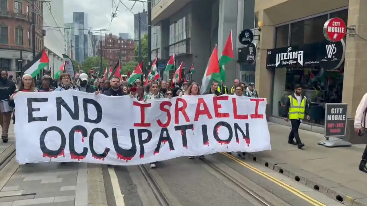 Following the screening of Operation Recomply at HOME Cinema Manchester, we marched to commemorate the Naksa—the 1967 military occupation of the West Bank, East Jerusalem, and Gaza.