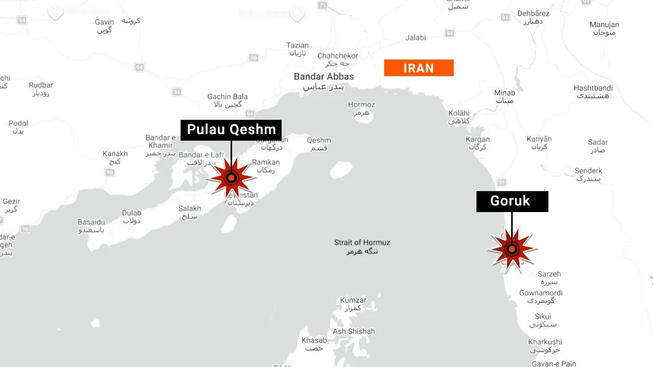map serangan di Goruk & Pulau Qeshm