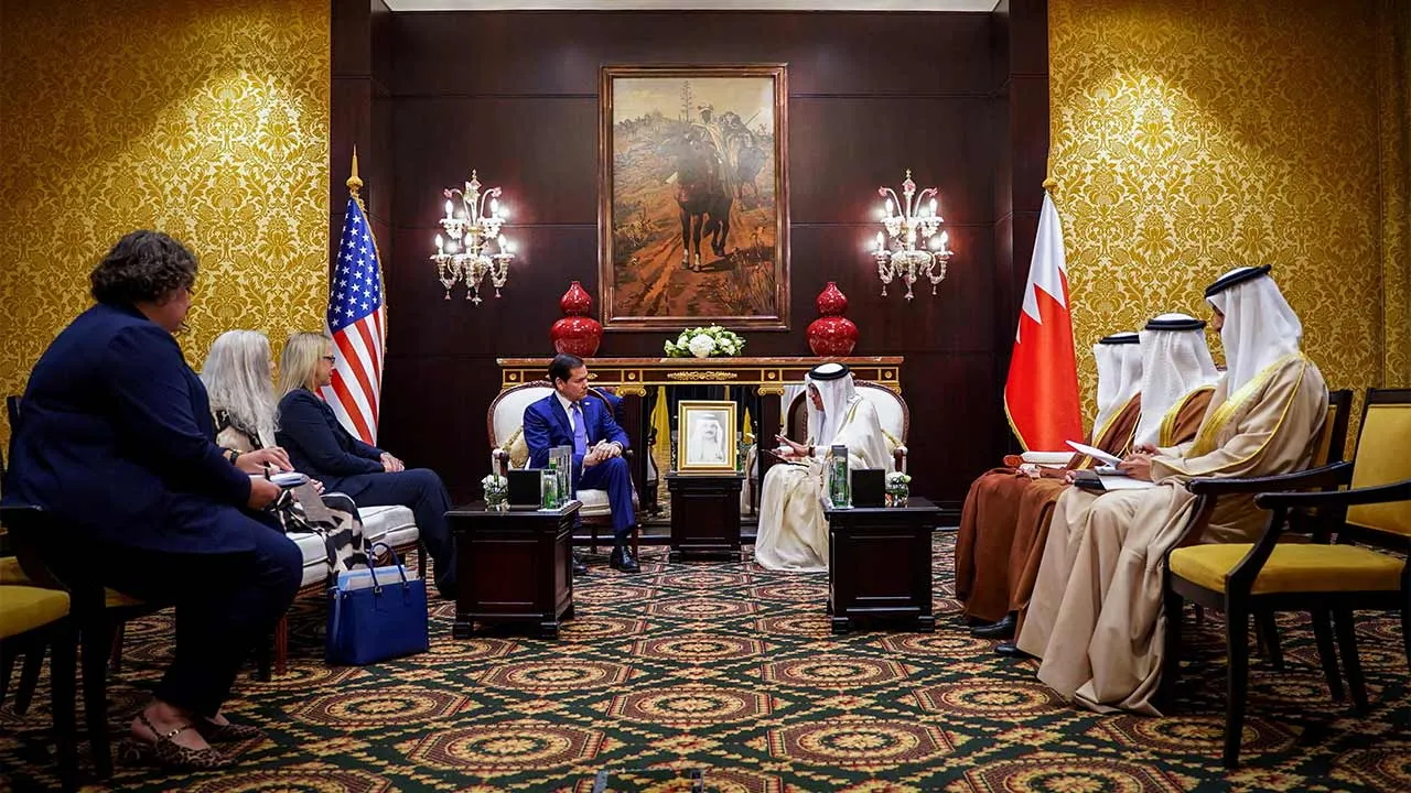 U.S. Secretary of State Marco Rubio meets Bahrain's Foreign Minister, Abdullatif bin Rashid Al-Zayani in Manama, Bahrain, June 25, 2026. Bahrain Press Agency/Handout via REUTERS THIS IMAGE HAS BEEN SUPPLIED BY A THIRD PARTY