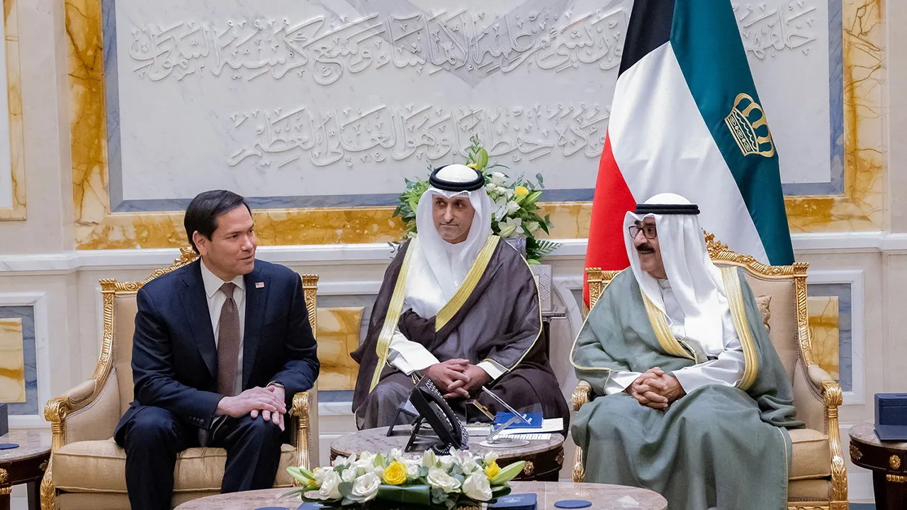Secretary of State of of the United States of America, Marco Rubio meets the Emir of Kuwait, Sheikh Meshal Al-Ahmad Al-Jaber Al-Sabah in Kuwait City, Kuwait, June 24, 2026. Kuwait News Agency/Handout via REUTERS THIS IMAGE HAS BEEN SUPPLIED BY A THIRD PARTY. NO RESALES. NO ARCHIVES. REFILE - QUALITY REPEAT