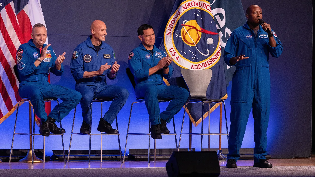 Mission specialist Andre Douglas speaks during the unveiling for the NASA Artemis III mission at an event at NASA Johnson Space Center in Houston, Texas, U.S., June 9, 2026. REUTERS/Antranik Tavitian