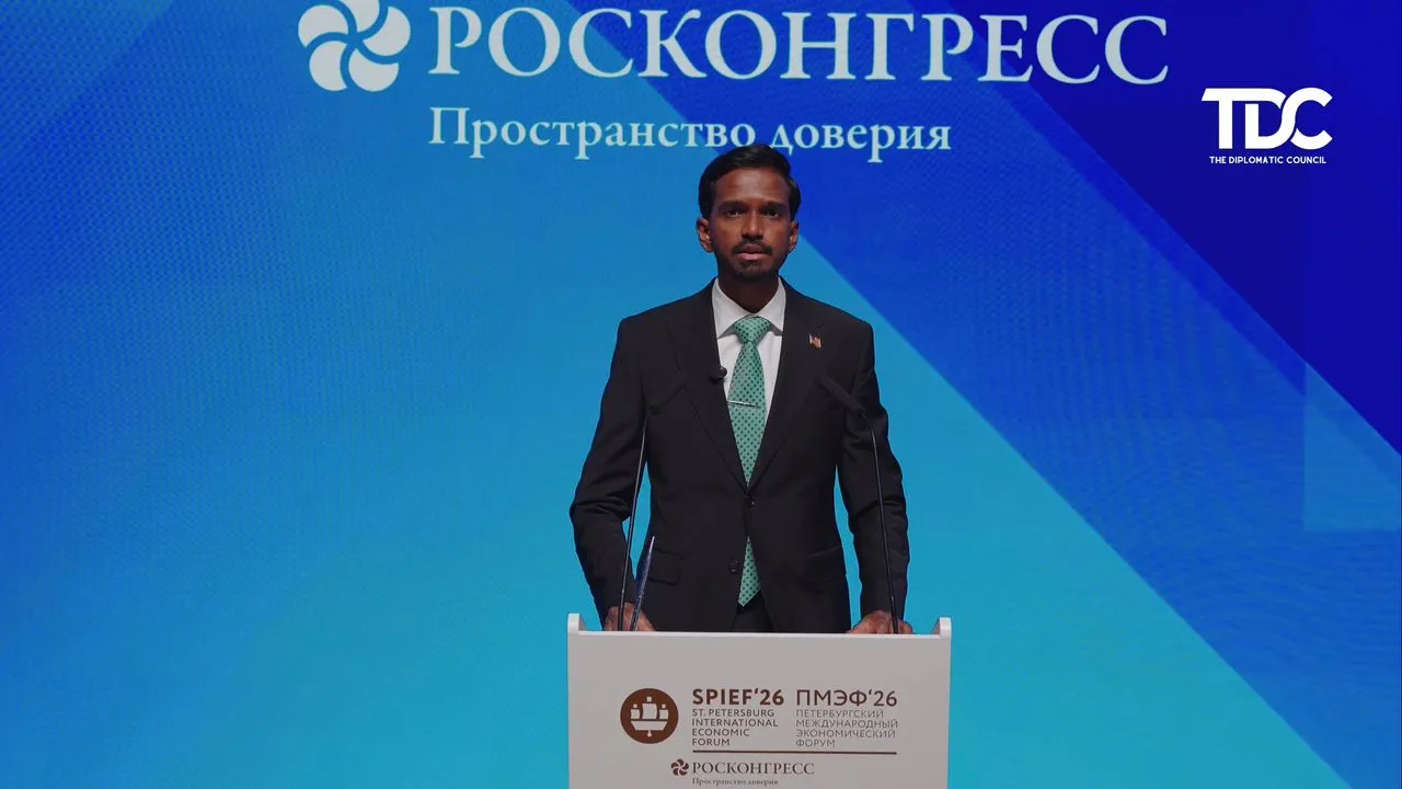 Presiden TDC Nehsan Selvaraj berucap pada majlis pelancaran TDC di St Petersburg, Rusia, 8 Jun 2026 Sumber: TDC