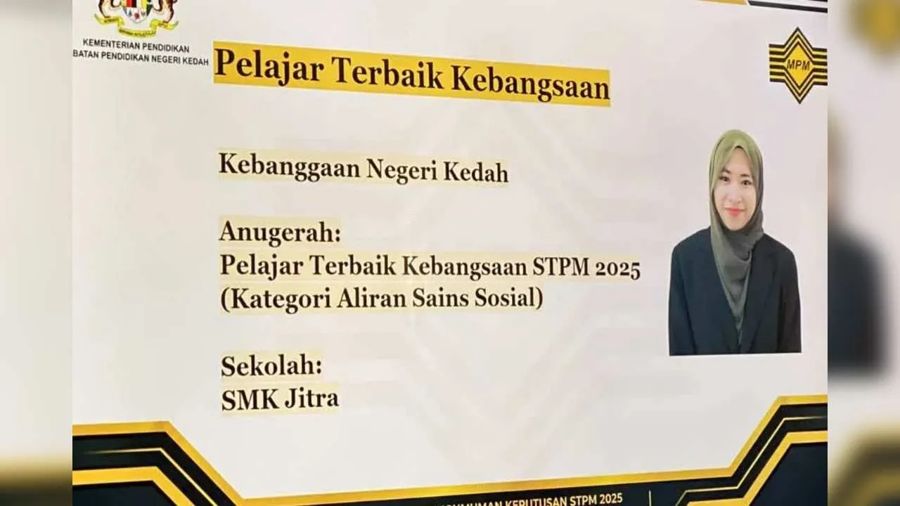 Nurul Danish Farhana menerima pengiktirafan berprestij itu daripada MPM pada majlis pengumuman keputusan STPM 2025 di Kuala Lumpur pada Khamis.
