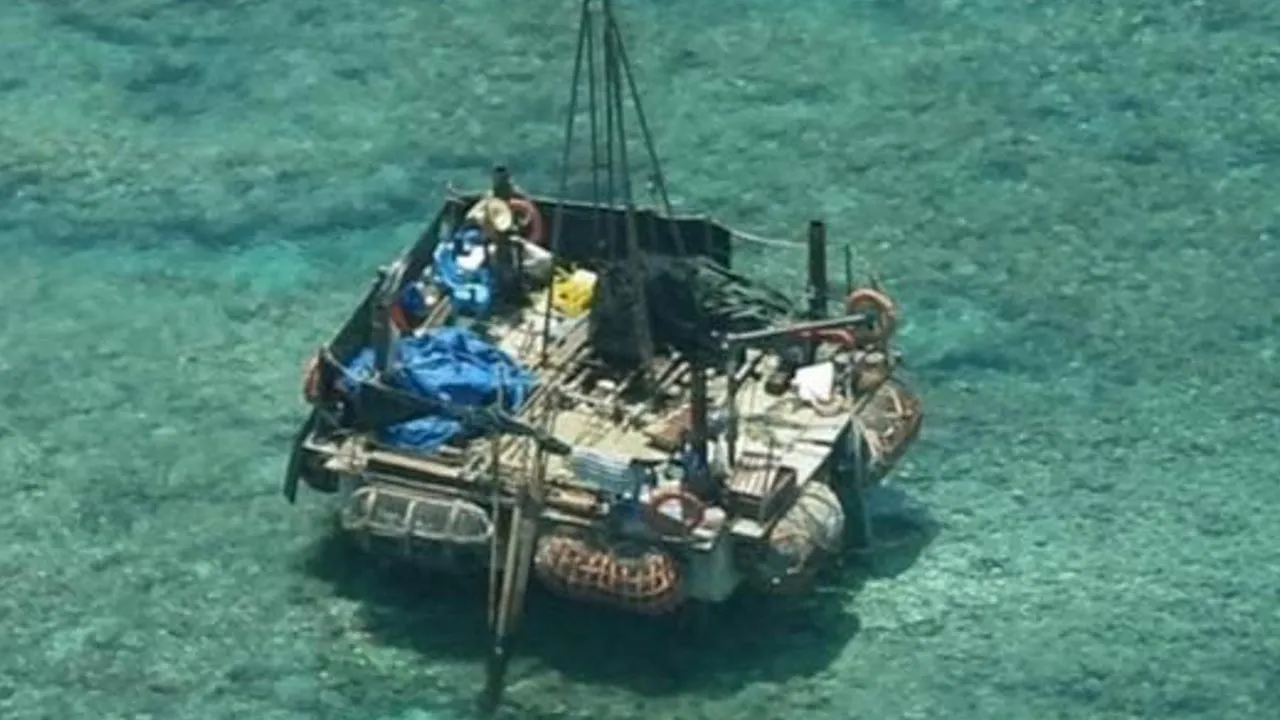 A structure, which the Philippine Coast Guard said was likely deployed by Chinese research vessels, floats at the disputed Scarborough Shoal in the South China Sea, in this handout image released on June 10, 2026. Philippine Coast Guard/Handout via REUTERS