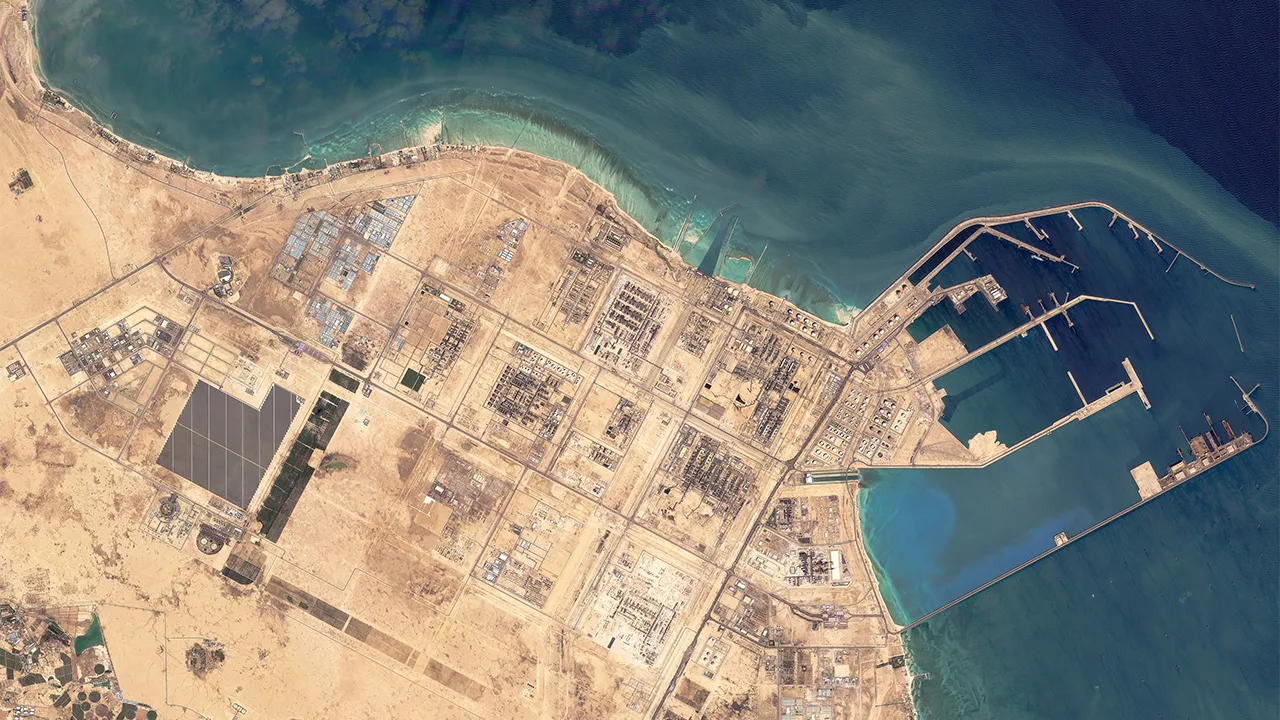 This satellite image from Planet Labs PBC shows the Ras Laffan industrial area in Qatar on March 6, 2026. (Planet Labs PBC via AP)