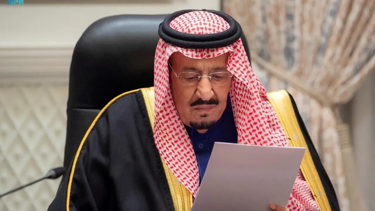 Saudi King Salman bin Abdulaziz addresses the kingdom's advisory Shura Council from his royal palace in Neom, Saudi Arabia, December 29, 2021, Saudi Press Agency/Handout via REUTERS