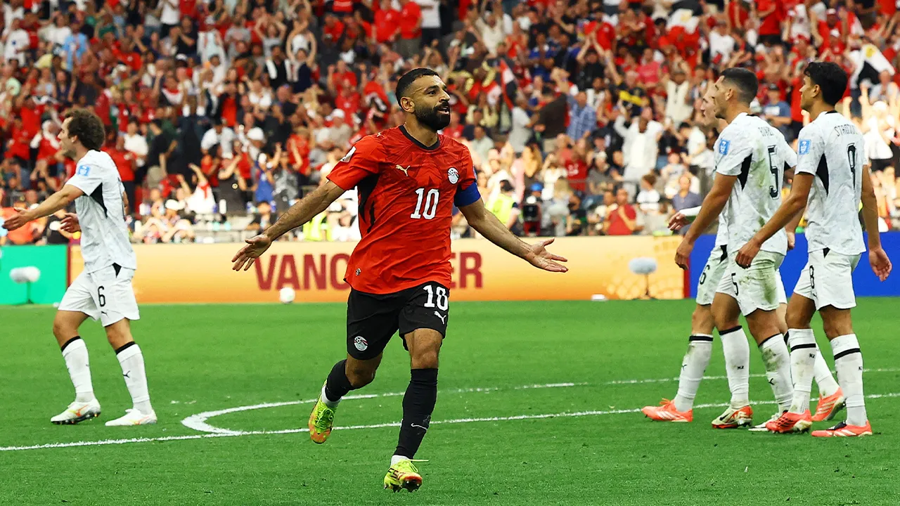 Soccer Football - FIFA World Cup 2026 - Group G - New Zealand v Egypt - BC Place, Vancouver, Canada - June 21, 2026 Egypt's Mohamed Salah celebrates scoring their second goal REUTERS/Albert Gea