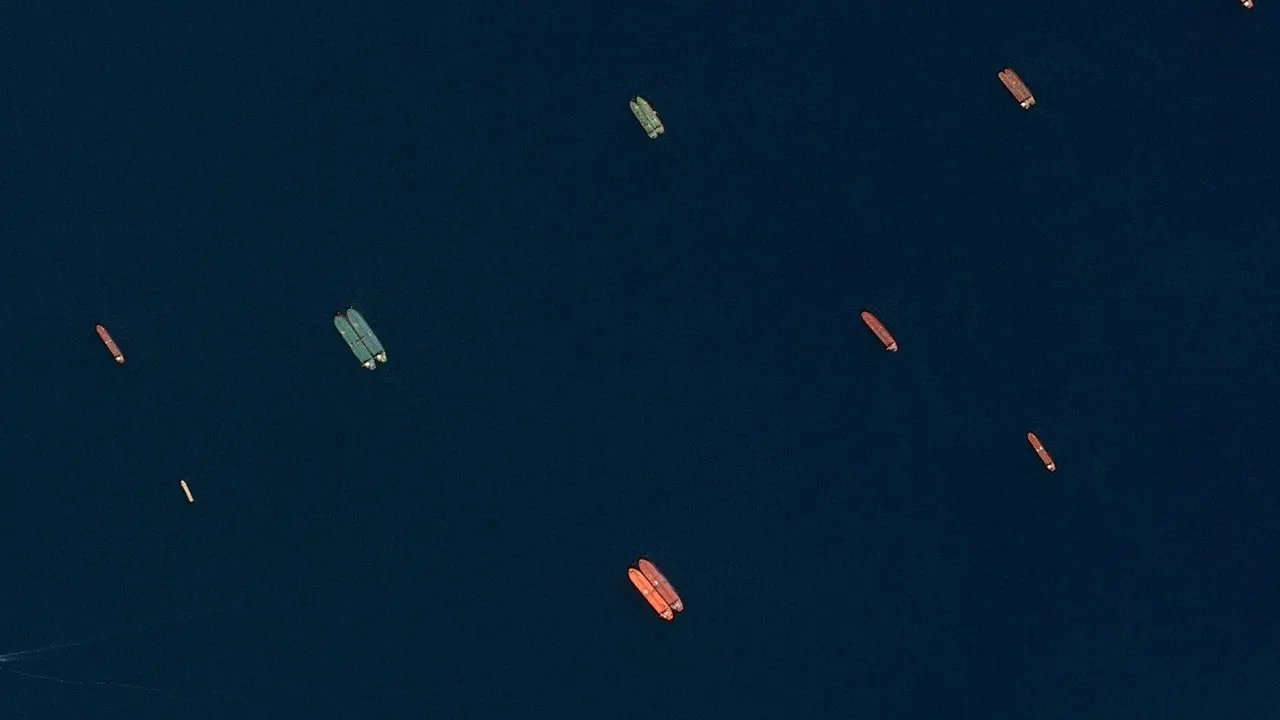 A satellite image of side-by-side ships at sea, off the coast of Sohar, Oman, June 9, 2026. SPOT © CNES 2026, Distribution Airbus DS/Handout via REUTERS