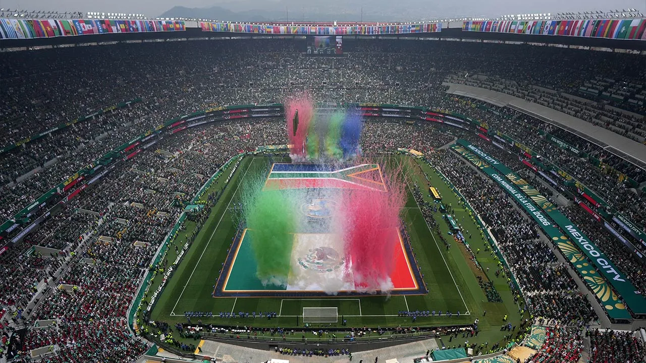 A general view of the Mexico City stadium ahead of the World Cup Group A soccer match between Mexico and South Africa in Mexico City, Thursday, June 11, 2026. (AP Photo/Antonio Felix)