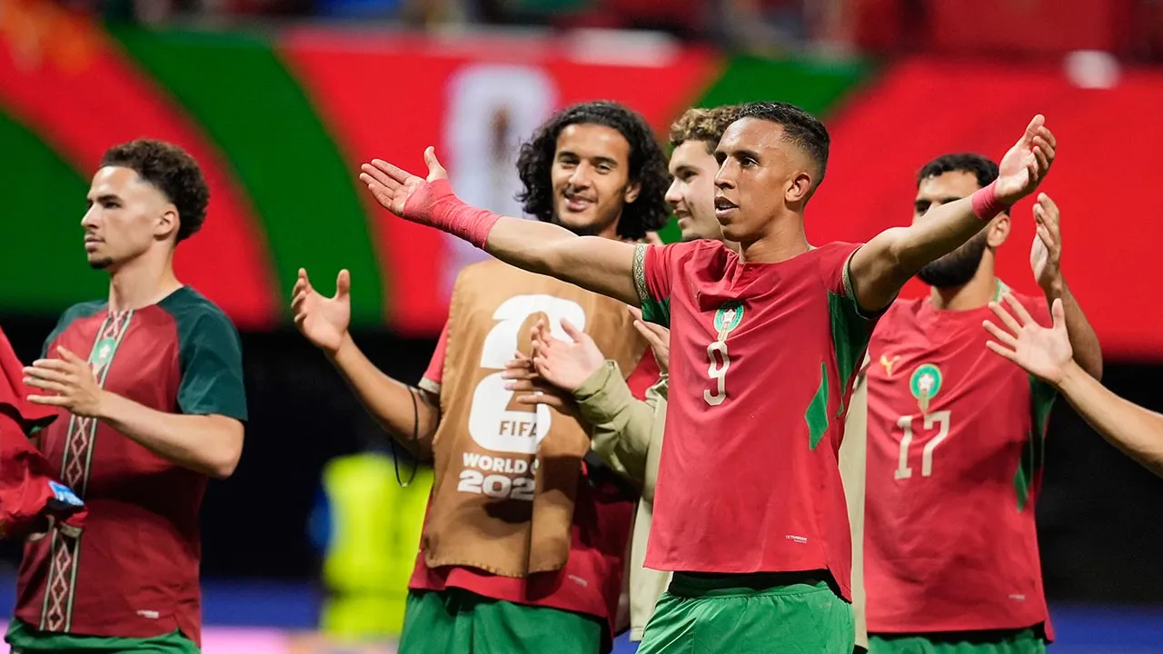 Morocco's Soufiane Rahimi (9) reacts after the World Cup Group C soccer match between Morocco and Haiti in Atlanta, Wednesday, June 24, 2026. (AP Photo/Mike Stewart)