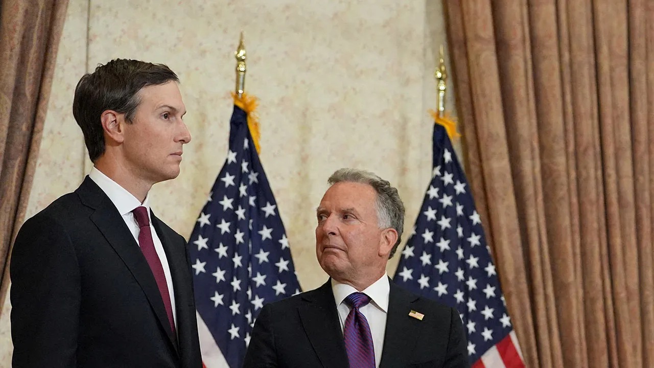 FILE PHOTO: U.S. Vice President JD Vance speaks during a news conference after meeting with representatives from Pakistan and Iran as Jared Kushner and Steve Witkoff, Special Envoy for Peace Missions, listen, on Sunday, April 12, 2026, in Islamabad, Pakistan. Jacquelyn Martin/Pool via REUTERS/File Photo