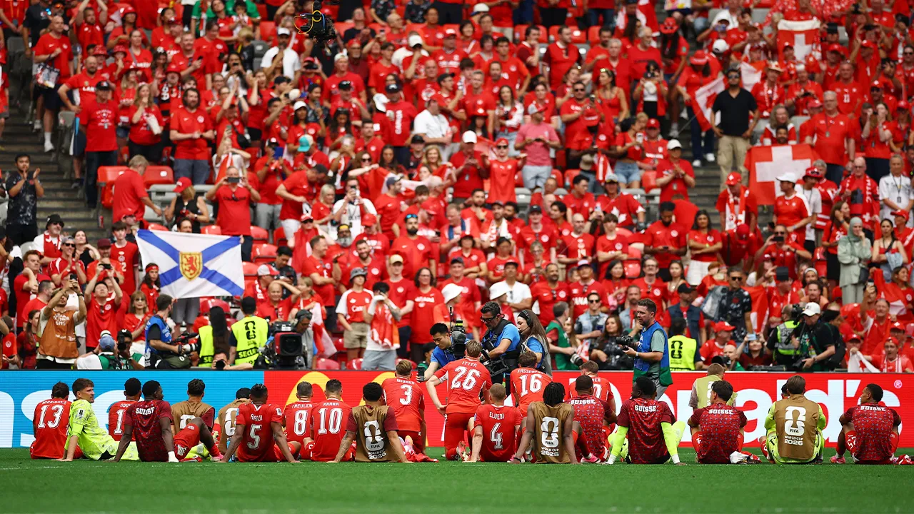 Soccer Football - FIFA World Cup 2026 - Group B - Switzerland v Canada - BC Place, Vancouver, Canada - June 24, 2026 Switzerland players celebrate after the match REUTERS/Agustin Marcarian